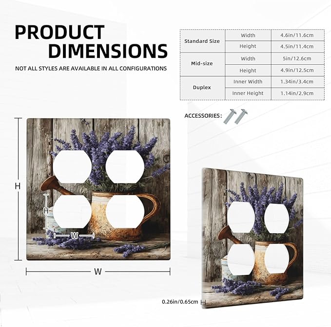 Rustic Flowers Lavender Purple Floral Oil Painting Outlet Covers 2 Gang Double Duplex Decorative Light Switch Covers Electrical Wallplates Socket Faceplate for Farmhouse Bedroom Decor