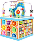 Qilay Wooden Activity Cube for Toddlers, 5 in 1 Multipurpose ABC-123 Abacus Early Educational Montessori Toys, Learning Toys for 3 Year Old | Bead Maze, Great for Boys Girls