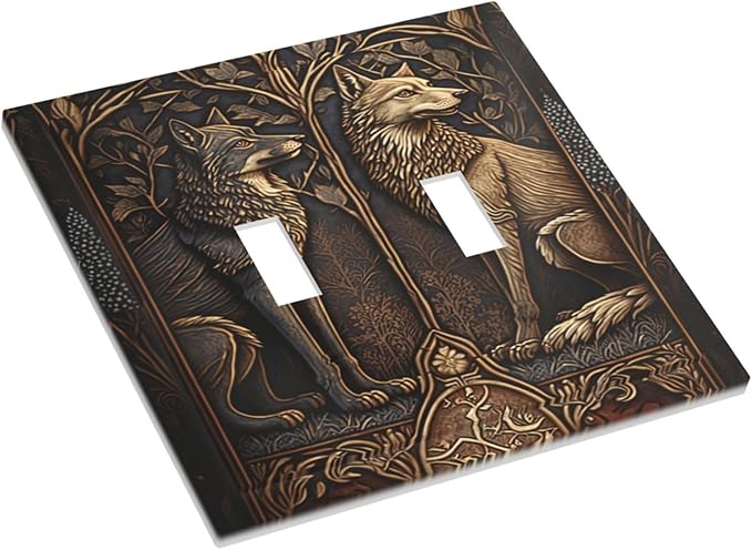 Medieval Wolves Animal Vintage Print Decorative Switch Plates 2 Gang Double Toggle Outlet Light Switch Cover Wall Plate Electrical Faceplate for Farmhouse Home Decor