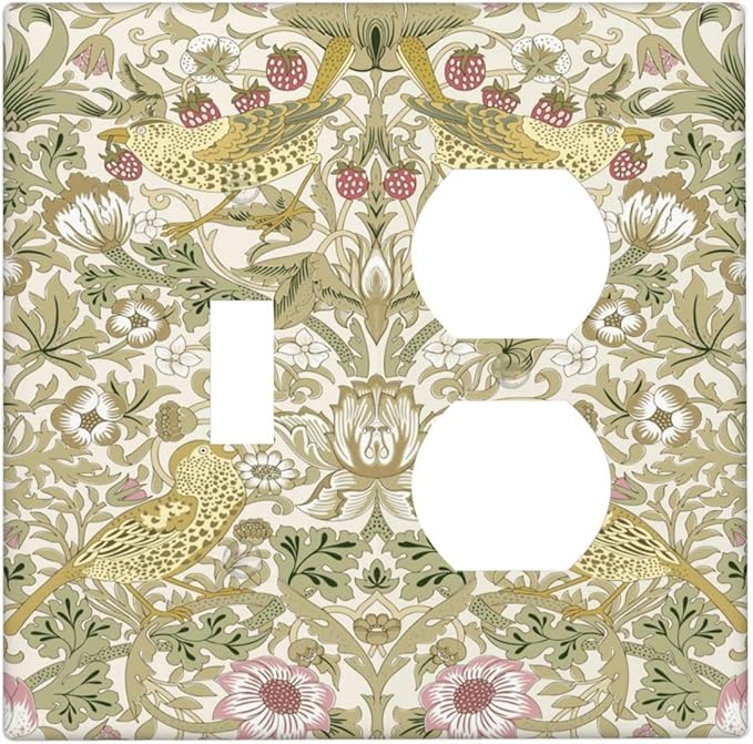 William Morris Vintage Strawberry Bird Botanical Wallplates 1 Toggle 1 Duplex Switch Plate Electrical GFCI Faceplate Decorative Light Switch Covers for Farmhouse Home Decor