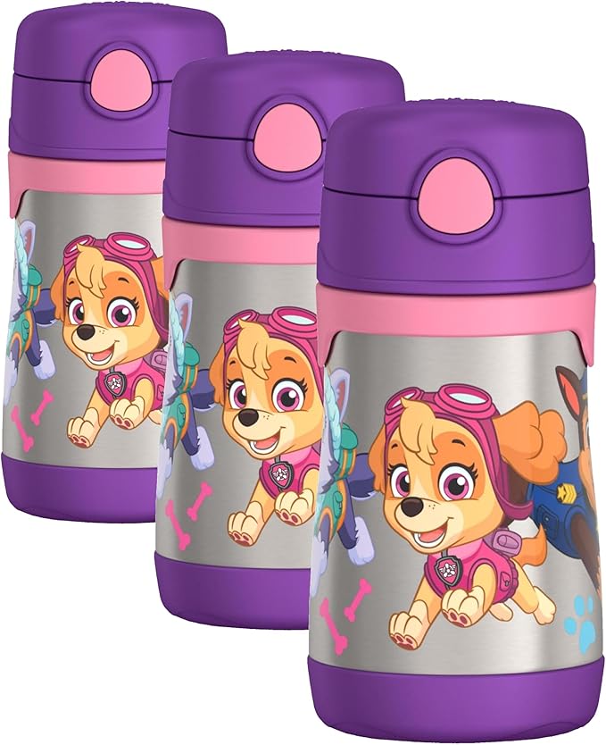 THERMOS Vacuum Insulated Stainless Steel 10oz Straw Bottle, Paw Patrol Girl (Pack of 3)