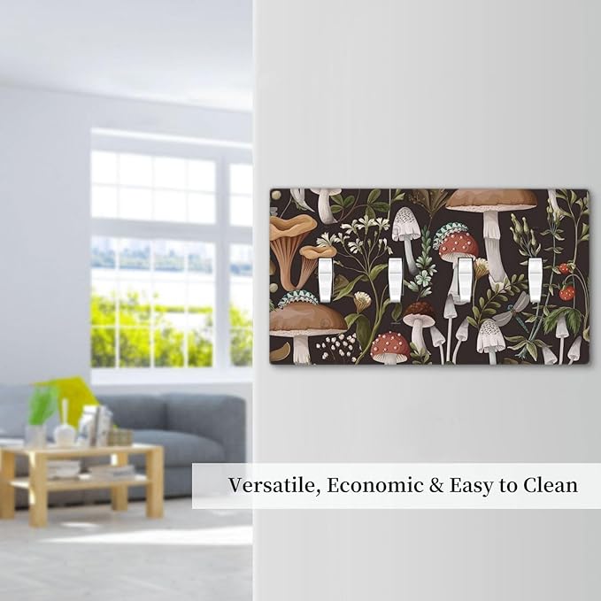 Vintage Boho Hippie Plant Mushroom 4 Gang Device Light Switch Cover Decorative Quad Toggle Wall Plate Decorative Electrical Faceplate for Home Bedroom Art Decorate