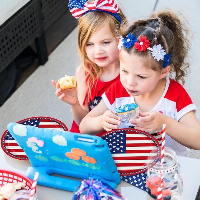 96 Pcs American Flag Patriotic Party Plates and Napkins, Forks Supplies - Disposable Tableware Paper Set for Veterans, Election, 4th of July, Independence Day Decorations, Serves 24 Guests
