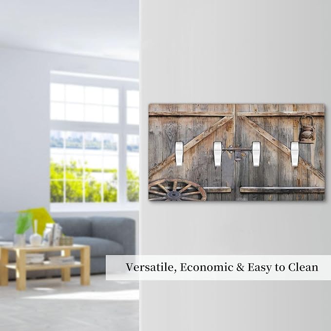 Wood Garage Barn Door Cabin 4 Gang Quad Toggle Device Light Switch Cover Decorative Wall Plate Decorative Electrical Faceplate Outlet Cover