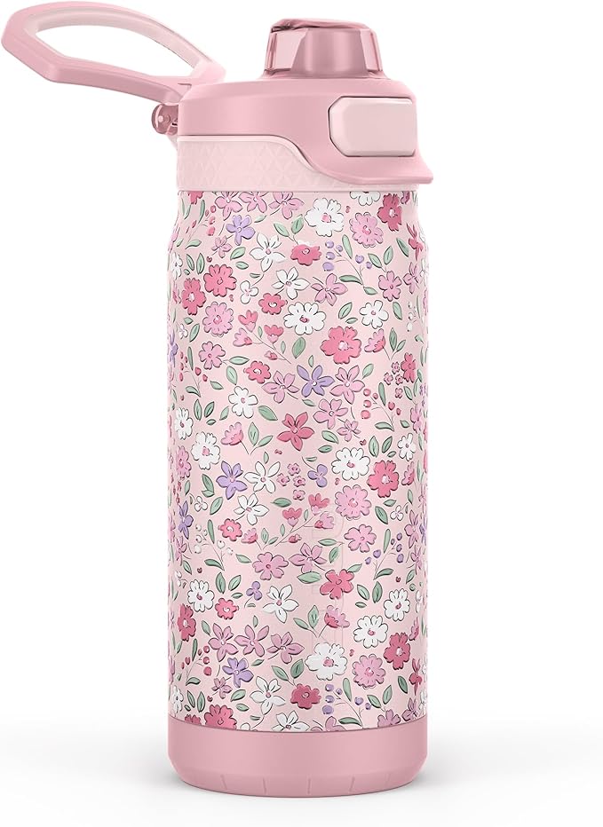ZULU Powerfill Pro 18oz Kids Stainless Steel Water Bottle with Quick Fill Lid, Triple Wall Vacuum Insulated, Leak Proof Locking Lid, Sip & Chug, Reusable, BPA Free, Dishwasher Safe, Flower Crown