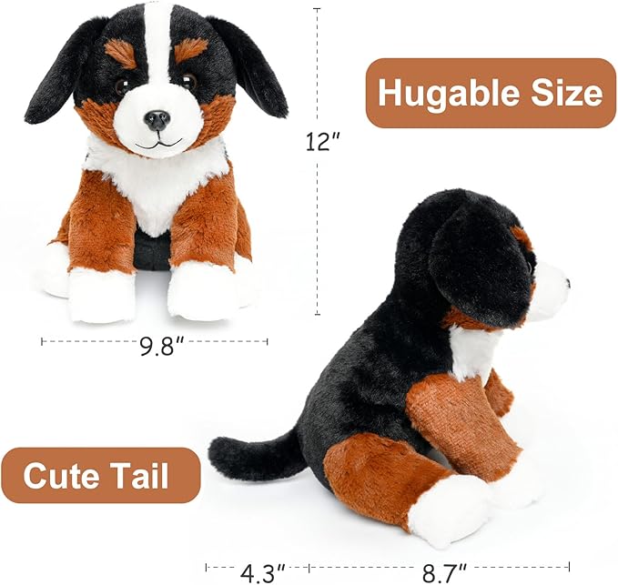 WEIGEDU Bernese Mountain Dog Stuffed Animals Puppy Plush Toys for Boy Girl Kids Gift Birthday, 12 inches