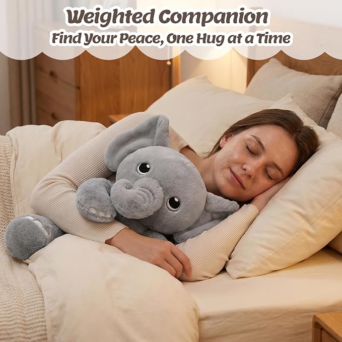 BRICHOEE 5lbs Weighted Elephant Stuffed Animals, 20'' Weighted Comfort Sensory Soothing Plush Toy, Cuddling Calming Cuddle Companion Gifts for Adults & Kids