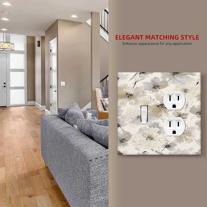 Outlet Covers Beige Flower Watercolor Flower 1 Toggle 1 Duplex Switch Plate Covers Electrical Light Switch Cover Plate Decorative Wall Plate Socket Cover for Bedroom Home Decor