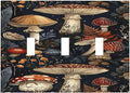Decorative Light Switch Cover Plate Vintage Mushroom Floral 3 Gang Wall Plate Triple Toggle Switch Plate Covers Electrical Outlet Cover for Bedroom Kids room Decor