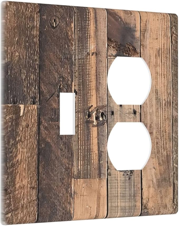 Rustic Brown Wood Plank Vintage Country Wooden Board Wallplates 1 Toggle 1 Duplex Switch Plate Electrical GFCI Faceplate Decorative Light Switch Covers for Farmhouse Home Decor