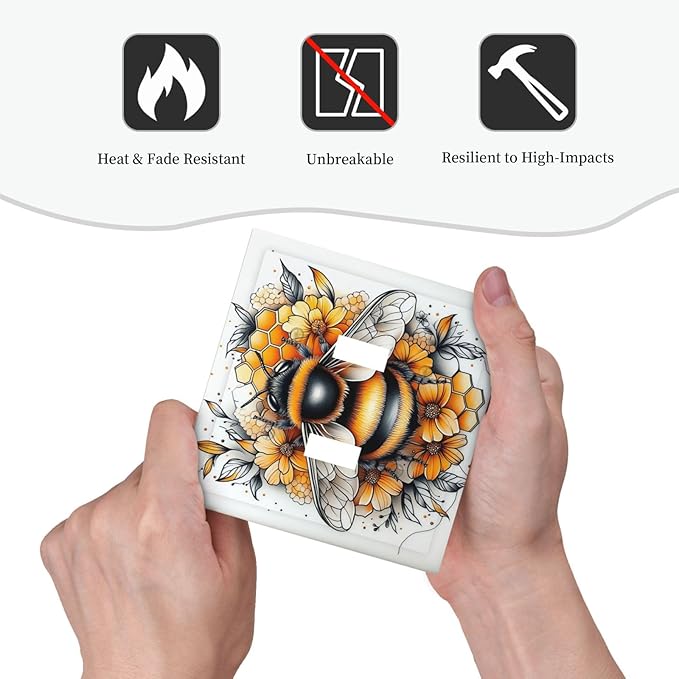 Decorative Switch Plates Bee Honeycomb Flowers Plant Leaves 2 Gang Double Toggle Outlet Light Switch Cover Wall Plate Electrical Faceplate For Nursery Kids Room Decor
