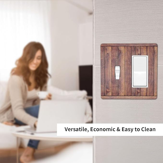 Decorative Toggle Switch Cover Plate with Wood Grain Rustic Brown Design 2-Gang 1-Gang Wall Plate Light Switch Cover Vintage Outlet Covers Kitchen/Bedroom