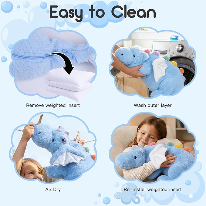 ARELUX Giant Weighted Winged Dragon Plush Toy - 35.4" 5lbs Soft Stuffed Animal for Comfort, Pterosaur Plushie Fuzzy Dinosaur Pillow Plushies Cuddly Removable and Washable Sky Blue