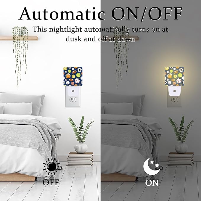 Retro Sports Balls Night Light, Colorful Balls Dusk to Dawn Night Light Plug in,0.5w Energy Saving Sleep Friendly NightLight for Kids Boys Girls Home Bedroom Living Room Kitchen Decor