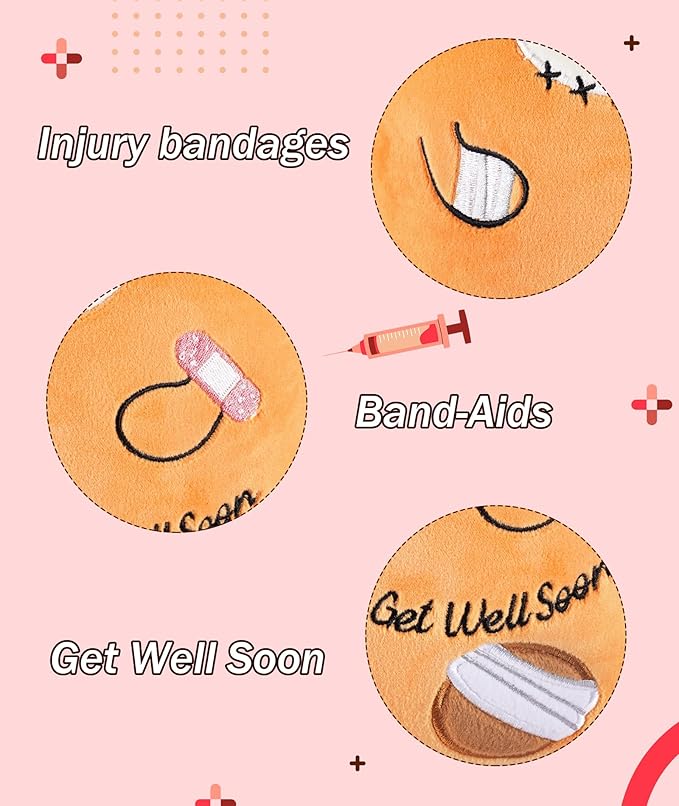 Get Well Soon Gift Bear - Teddy Bear Stuffed Animals with Band-Aid, Kids' Pillow Cushion, Gifts for Patient Girls Boys, Light Brown, 8 Inch