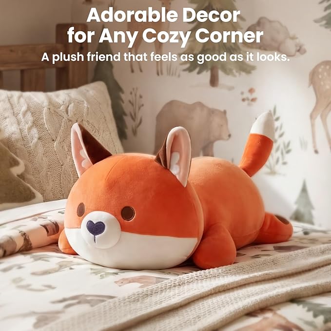 Mewaii Cute Fox Plush Pillow, Kawaii Plushies Red Fox Stuffed Animals, Squishy Plushies, Cuddle Foxes Plush Pillow for Kids & Girls (13 Inch)