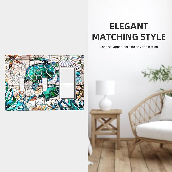 Beach Sea Turtle Ocean Theme 3-Gang 2-Toggle 1-GFCI/Decorator Combination Light Switch Decorative Triple Combo Device Switches/Rocker Outlet Covers and Wall Plate