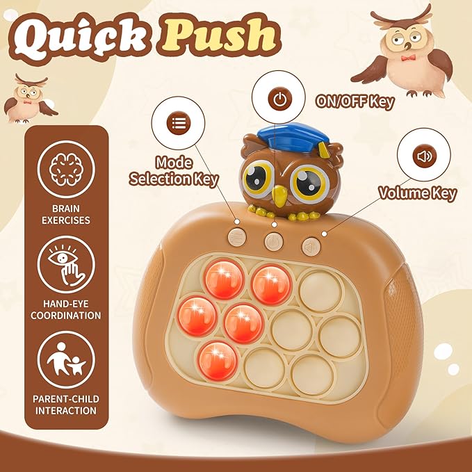 Pop Game Fidget Toy,Quick Push Game Pop Bubble Up Toys for Kids (owl)