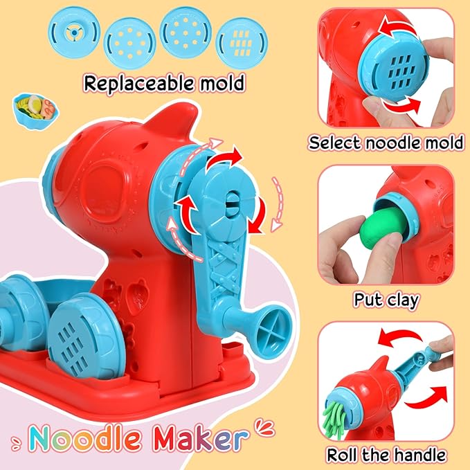 4 in 1 Color Dough Set for Kids 3-5 4-8 Play Kitchen 59Pcs Ice Cream Slime Tools Accessories Kit Playset Noodle Hamburger Maker Food Toy Birthday Gift 3 4 5 6 7 8 Year Old Boys Girls Toys