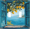 Window View Coastal Lemon Tree Mediterranean Landscape Decorative Switch Plates 2 Gang Double Toggle Outlet Light Switch Cover Wall Plate Electrical Faceplate for Bedroom Living Room Decor