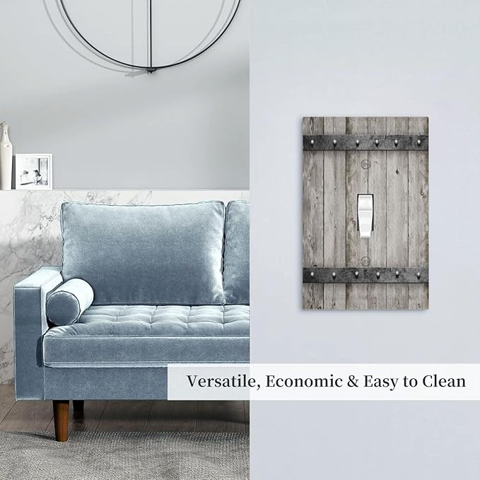 Decorative Switch Plate Covers Vintage Wood Barn Door Texture Printed Country Farmhouse 1 Gang Wall Plate Single Toggle Light Switch Cover Plate Jumbo Electrical Switchplate Receptacle