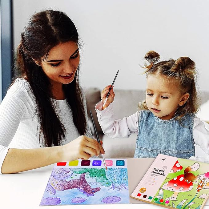 JUNQIU Watercolor Coloring Books for Kids Ages 4-8, Pocket Watercolor Painting Book for Toddlers, Arts and Crafts for Girls Gifts, Stocking Stuffers For Kids