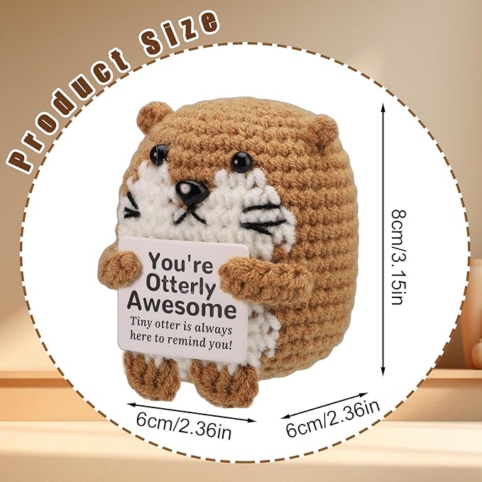 TOYMIS Funny Positive Sea Otter, Mini Crochet Potato Doll Emotional Knitted Animal Handmade Otter Toy with Support Card Cute Cheer Up Gift for Friend Coworker Birthday Encouragement Party Decoration