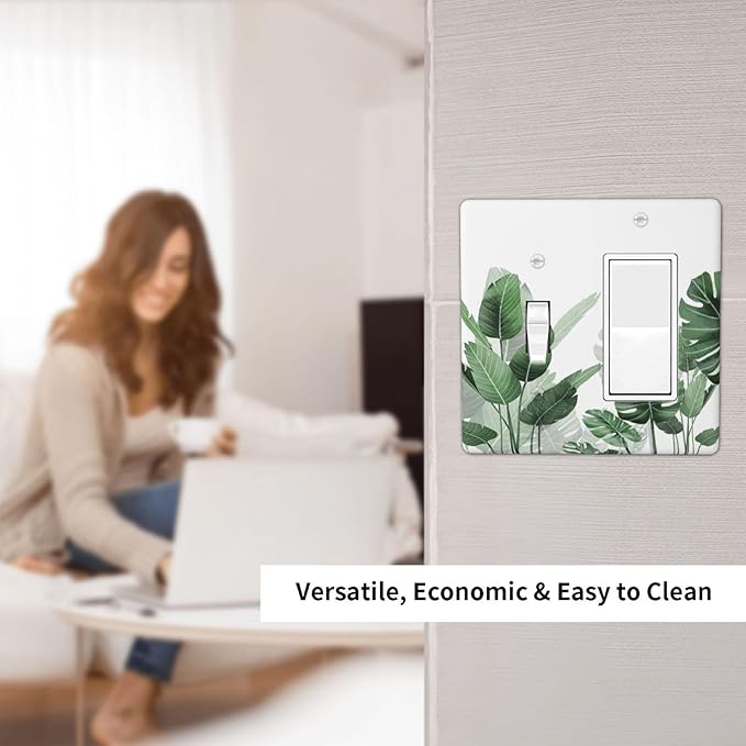 Outlet Covers Boho Tropical Plant Natural Palm Leaf 1 Toggle 1 Rocker Combination Decorative Wall Plate Electrical Switch Plates Light Switch Cover Plate For Bed Room Living Room Decor