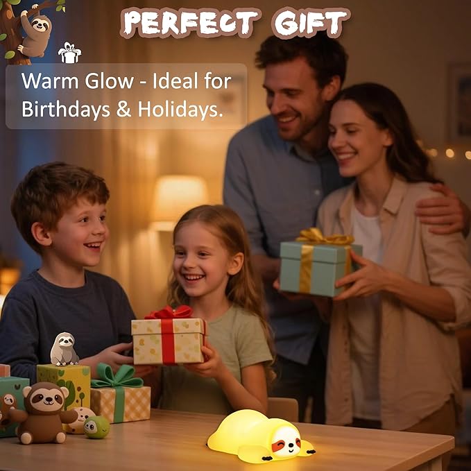 CoolGift Mart Sloth Gifts, Cute Animal Silicone Night Light with USB Rechargeable, Touch Control & Timer, Suitable for Breastfeeding Reading Working Sleep for Baby Kids Teens Adults