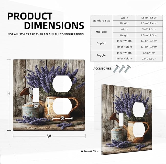 Rustic Flowers Lavender Purple Floral Oil Painting Wallplates 1 Toggle 1 Duplex Switch Plate Electrical GFCI Faceplate Decorative Light Switch Covers for Farmhouse Bedroom Decor