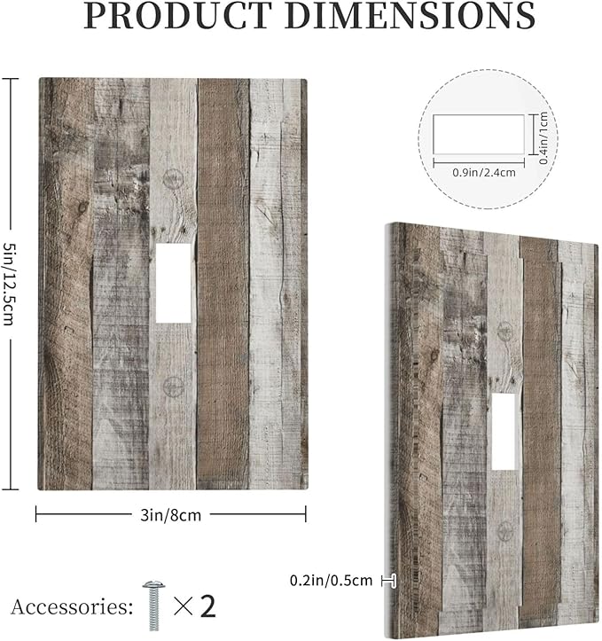 Natural Grey Wood Vintage Faux Wood Grain Decorative Light Switch Cover 1 Gang Single Toggle Device Electrical Faceplate Switchplates Decorator Outlet Wall Plate for Farmhouse Home Decor