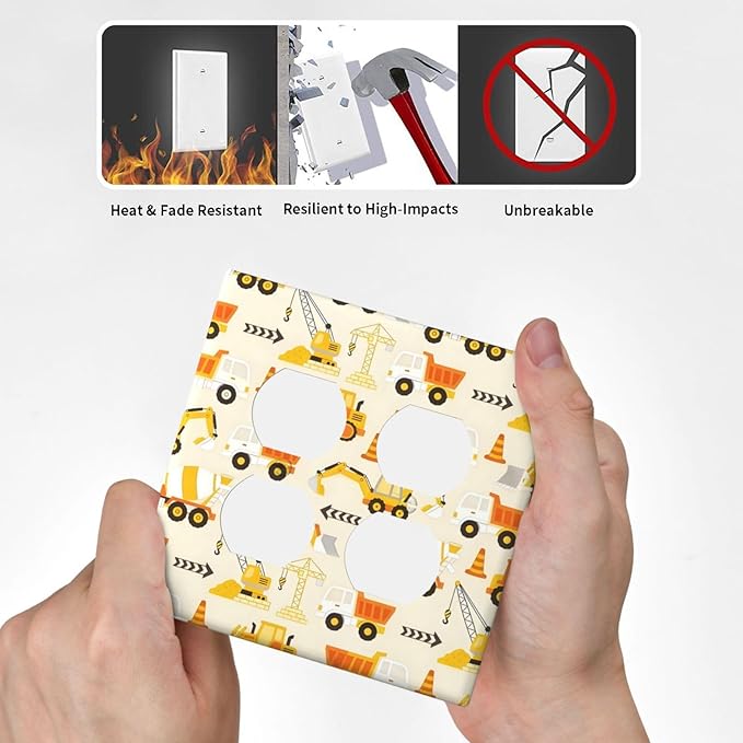 Decorative Outlet Covers Construction Vehicle Yellow Trucks Diggers 2 Gang Light Switch Cover Plate Double Duplex Wall Plates for Electrical Outlets Switch Plate Covers for Home Decor