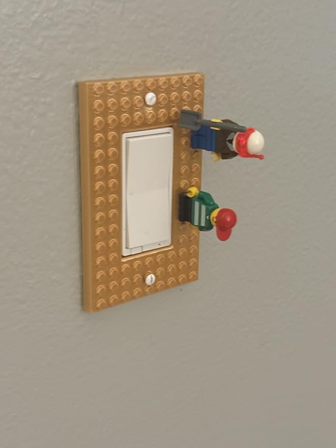Brick Wall Plate, Rocker Toggle Light Switch Cover for Kids Bedroom, Game Room, 1-Gang (Gold)