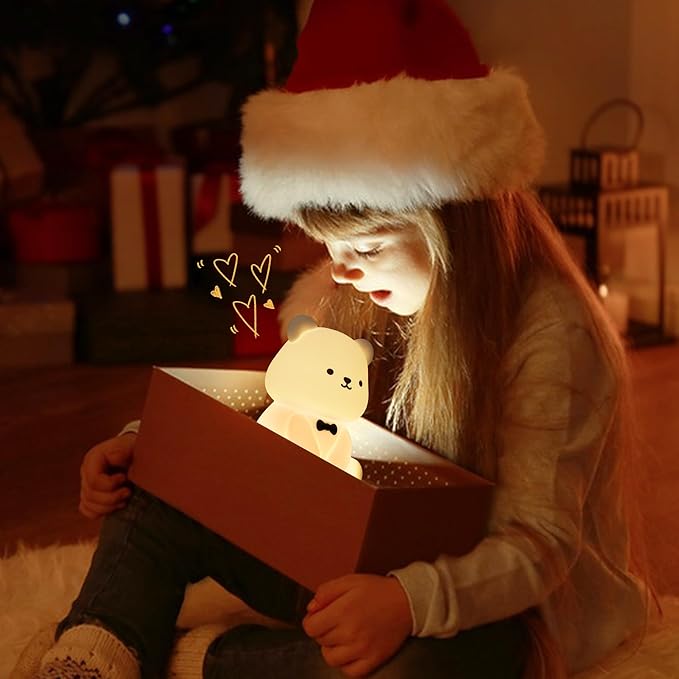 YuanDian Cute Bear Night Light for Kids, Decorate Kids' Bedroom with Silicone Bear Nightlights with 8 Color Lights, Christmas Birthday Gift for Children Toddlers Teens Adults Babies