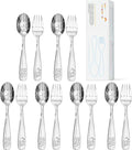 KINGSTONE Toddler Silverware Set, 12 Pieces Kids Utensils - 6 Forks & 6 Spoons, 18/10 Stainless Steel Food-Grade Kids Flatware, Construction Vehicle, Digger & Dump Truck Dishes, Dishwasher Safe