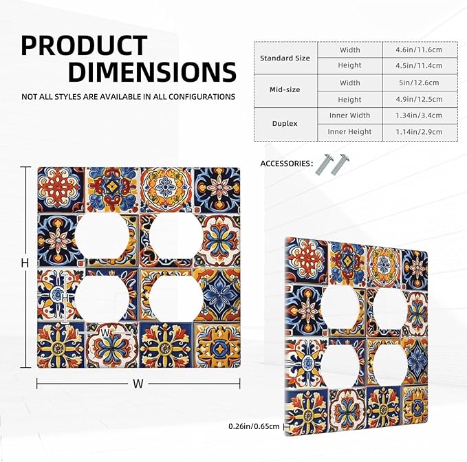 Mexican Talavera Tiles Flower Vintage Outlet Covers 2 Gang Double Duplex Decorative Light Switch Covers Electrical Wallplates Socket Faceplate for Kitchen Bathroom Decor