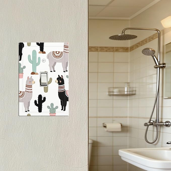 Cute Llama & Cactus Desert 1-Gang Toggle Light Switch Plate, Bohemian Desert Animals Decorative Wall Plate for Boys & Girls Bedroom Playroom