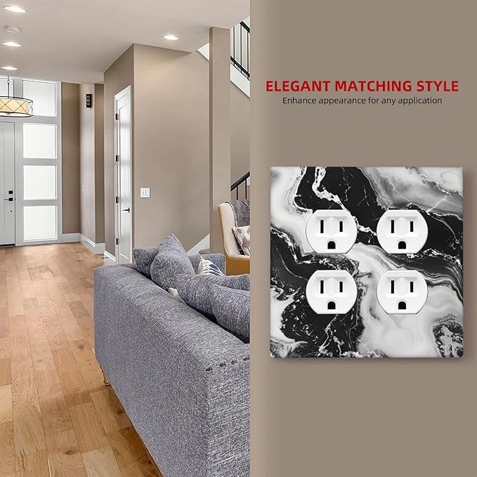 Ink Painting Marble Black White Abstract Luxurious Print Outlet Covers 2 Gang Double Duplex Decorative Light Switch Covers Electrical Wallplates Socket Faceplate for Kitchen Office Decor
