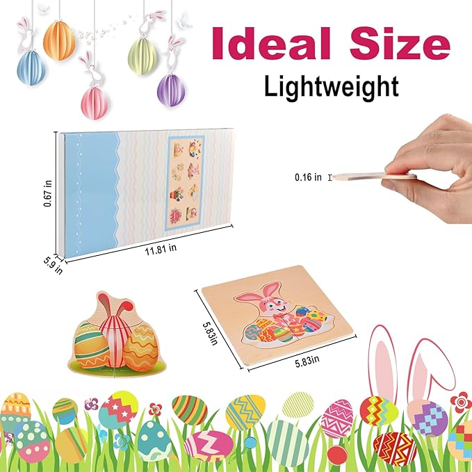 8pcs Easter Basket Stuffers Fillers for Toddler Party Favors, Easter Puzzles for Toddlers 3-5, Wooden Puzzles Gifts Toys for Kids Boys Girls Baby, Classroom Exchange Gifts Rabbits Eggs Puzzle