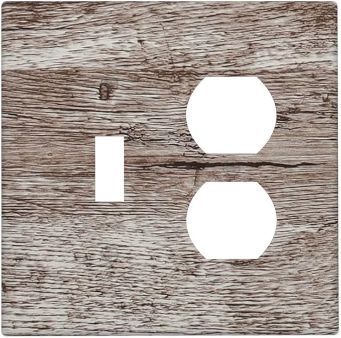 Light Switch Cover Plate Rustic Dark Grey Wood Plank Vintage Texture 2 Gang Outlet Covers 1 Toggle 1 Duplex Socket Cover Wallplates Electrical Switch Plate Covers for Farmhouse Home Decor