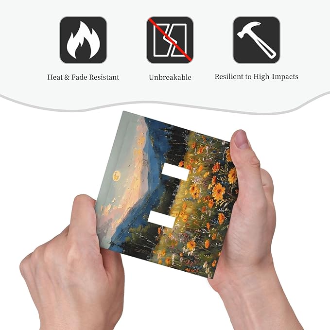 Sunset Wild Flower Field Floral Nature Landscape Decorative Switch Plates 2 Gang Double Toggle Outlet Light Switch Cover Wall Plate Electrical Faceplate for Farmhouse Bedroom Decor