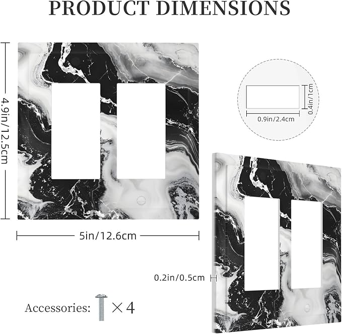 Ink Painting Marble Black White Abstract Luxurious Print Decorative Outlet Covers 2 Gang Double GFCI Rocker Electrical Wall Panels Light Switch Cover Plate for Kitchen Office Decor