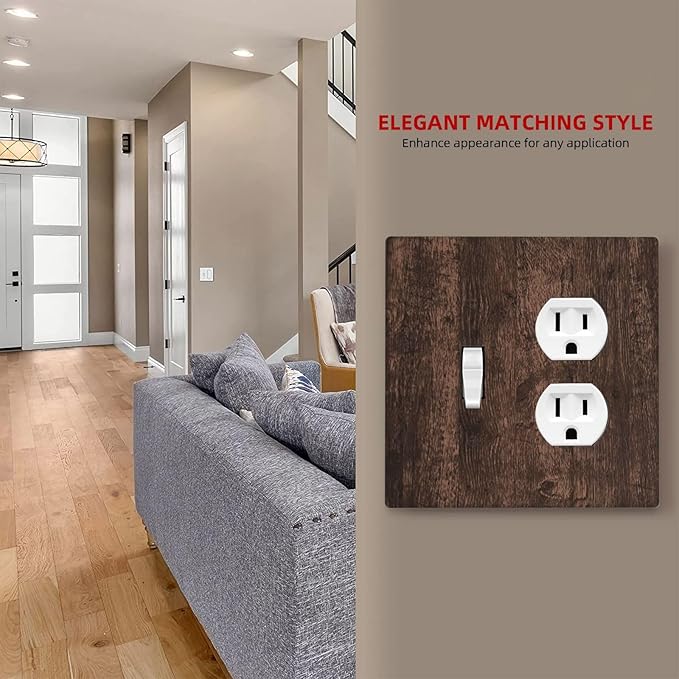 Brown Dark Wood Plank Rustic Vintage Print Wallplates 1 Toggle 1 Duplex Switch Plate Electrical GFCI Faceplate Decorative Light Switch Covers for Farmhouse Home Decor