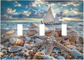 Light Switch Cover Plate Summer Sea Beach Starfish Seashell Sailboat 3 Gang Switch Plate Covers Triple Toggle Decorative Wall Plates Electrical Faceplate for Bathroom Home Decor