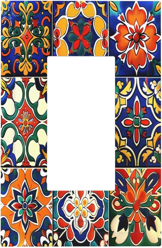 Decorative Outlet Covers Colorful Mexican Talavera Vintage Boho Floral 1 Gang Single Rocker Light Switch Cover Plate Wall Plates Gfci Faceplate For Farmhouse Cabin Decor