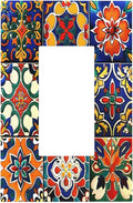 Decorative Outlet Covers Colorful Mexican Talavera Vintage Boho Floral 1 Gang Single Rocker Light Switch Cover Plate Wall Plates Gfci Faceplate For Farmhouse Cabin Decor