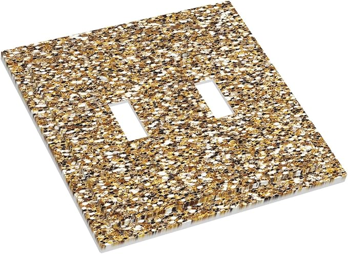 Decorative Switch Plate Covers Gold Glitter Sequins 2 Gang Double Toggle Light Switch Cover Plate Electrical Wall Plate Outlet Cover Outlet Light Switch Cover for Bedroom Cabin Decor