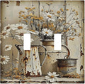 Rustic Flowers Daisy Floral White Wooden Planks Decorative Switch Plates 2 Gang Double Toggle Outlet Light Switch Cover Wall Plate Electrical Faceplate for Farmhouse Home Decor