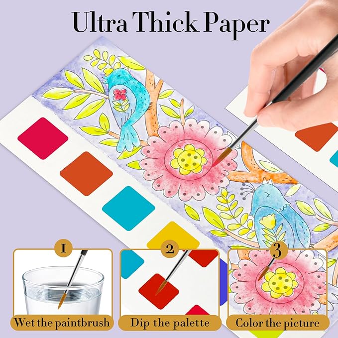 JCREN Watercolor Painting Books, Pocket Watercolor Painting Coloring Kit, Paint with Water Bookmarks Travel Activity Party Favors for Kids Toddlers Gifts for Boys and Girls
