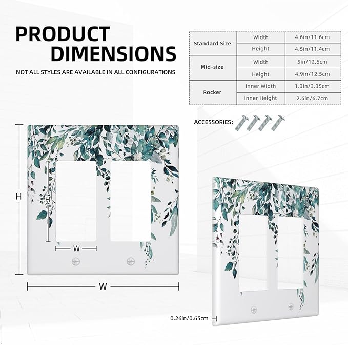 Decorative Outlet Covers Green Eucalyptus Boho Olive Leaves Country 2 Gang Wall Plate Cover Double Rocker Decora Light Switch Covers Plate Jumbo Electrical GFCI Switch Plate Cover
